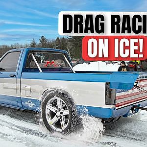 Drag Racing ON ICE with HomeMade Studded Tires (3,000 screws PER TIRE!)