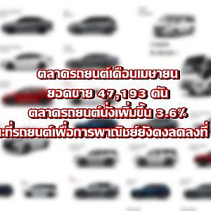 ตลาดรถยนต์ เม.ย. ยอดขาย47,193คัน ตลาดรถยนต์นั่งเพิ่มขึ้น 3.6% รถยนต์เพื่อการพาณิชย์ยังคงลดลงที่ 0.6%