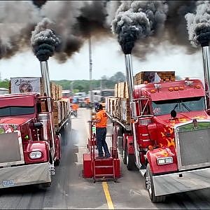 2,800hp Big Rig Drag Racing (120,000lb Trailers)